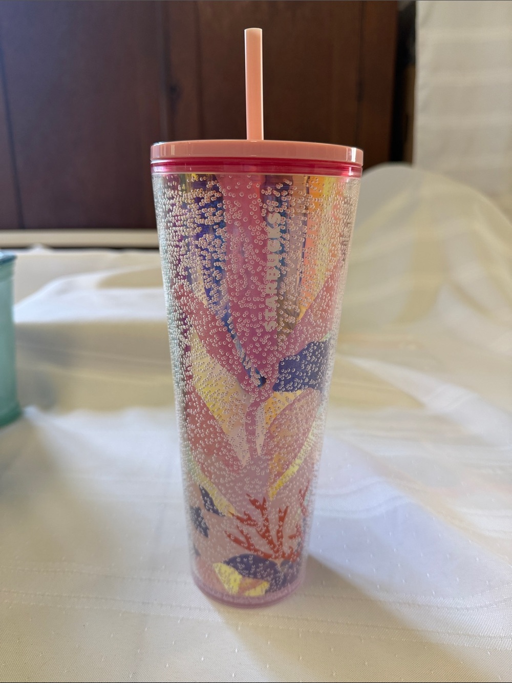 Starbucks Pink Beachy Ombre Cold Cup with Straw and Bubble Texture